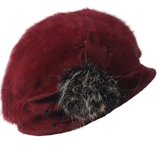 Wimdream Women Angola Wool Winter Hats - Felt Wool Beanie Beret Bucket Hats with Bill - Cabbie Newsboy Cap- Handmade - 1