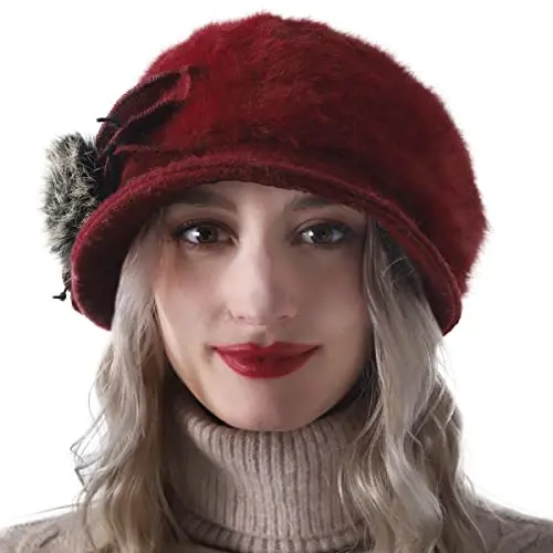 Wimdream Women Angola Wool Winter Hats - Felt Wool Beanie Beret Bucket Hats with Bill - Cabbie Newsboy Cap- Handmade - 2