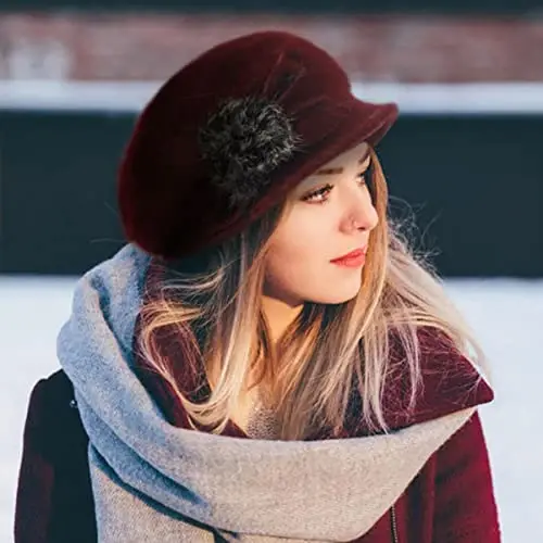 Wimdream Women Angola Wool Winter Hats - Felt Wool Beanie Beret Bucket Hats with Bill - Cabbie Newsboy Cap- Handmade - 3