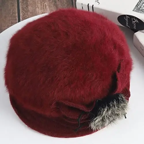 Wimdream Women Angola Wool Winter Hats - Felt Wool Beanie Beret Bucket Hats with Bill - Cabbie Newsboy Cap- Handmade - 4