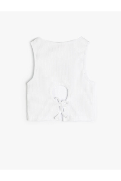 Window detail, ribbed, sleeveless, cotton crop top. - 5