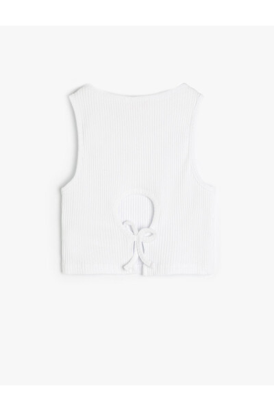 Window detail, ribbed, sleeveless, cotton crop top. - 2