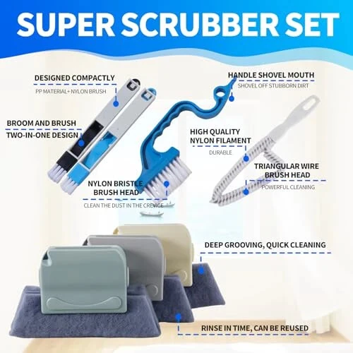 Window Groove Cleaning Brush, 13 PCS Hand-held Magic Window Track Cleaning Tools, Window or Sliding Door Track Cleaner for Sliding Door, Sill, Tile Lines, Shutter, Car Vents, Keyboard, Small Clean Kit - Mudocp