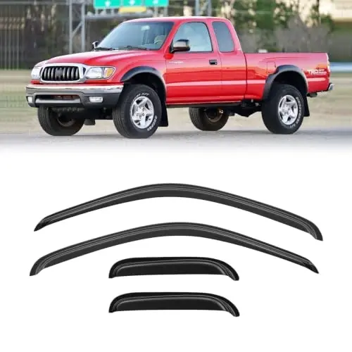 Window Visor for 1995-2004 Toyota Tacoma Access/Extended Cab, Out-Channel Rain Guards Shields Vent Deflector Shade Wind Dark Smoke for 95-04 Tacoma, Outside-Mount, 4PCS 