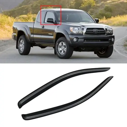 Window Visor for 2005-2015 Toyota Tacoma Access/Extended Cab, Rain Guards Shields Vent Deflector Shade Wind Dark Smoke 2006 2007 2008 2009 2010 2011 2012 2013 2014, Tape-On, 2PCS - 1