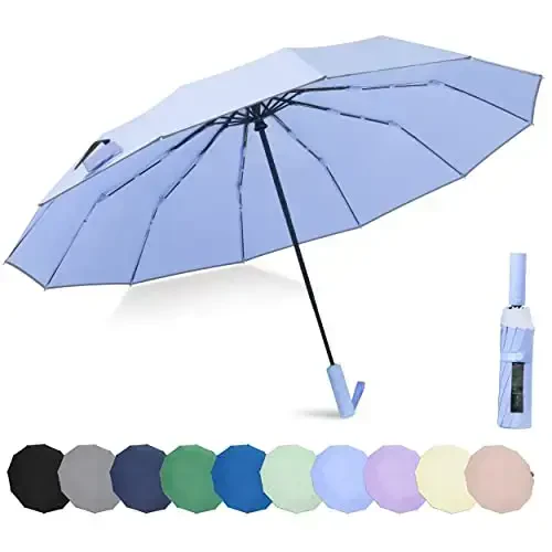 Windproof Compact Rain Umbrella for Travel 42/46 Inch Premium Fabric Auto Open Perfect for Purse and Backpack Portable Umbrella for Women and Men - 1