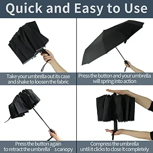 Windproof Compact Rain Umbrella for Travel 42/46 Inch Premium Fabric Auto Open Perfect for Purse and Backpack Portable Umbrella for Women and Men - 5