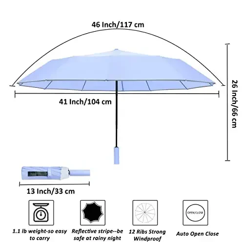 Windproof Compact Rain Umbrella for Travel 42/46 Inch Premium Fabric Auto Open Perfect for Purse and Backpack Portable Umbrella for Women and Men - 6