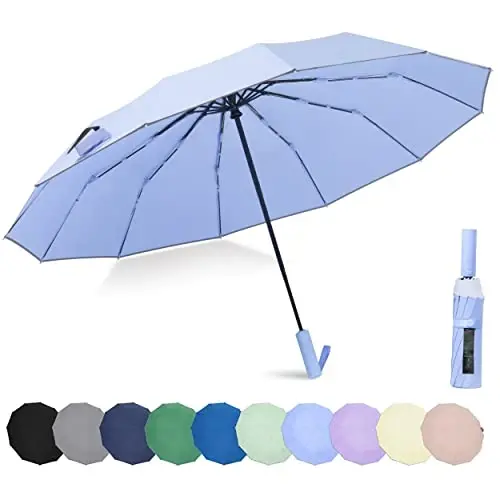 Windproof Compact Rain Umbrella for Travel 42/46 Inch Premium Fabric Auto Open Perfect for Purse and Backpack Portable Umbrella for Women and Men - BAODINI