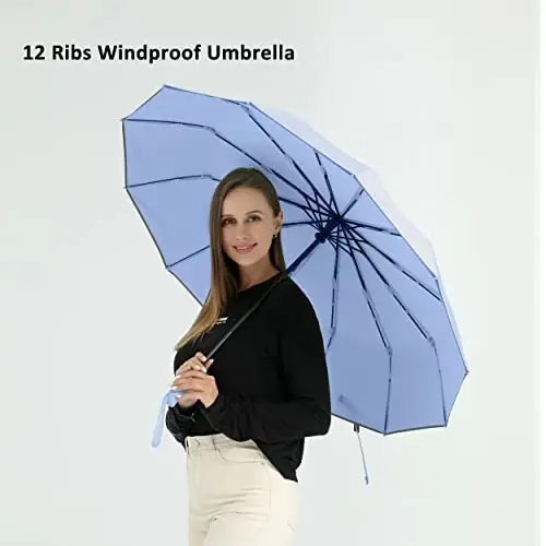 Windproof Compact Rain Umbrella for Travel 42/46 Inch Premium Fabric Auto Open Perfect for Purse and Backpack Portable Umbrella for Women and Men - 3