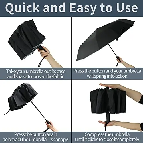Windproof Compact Rain Umbrella for Travel 42/46 Inch Premium Fabric Auto Open Perfect for Purse and Backpack Portable Umbrella for Women and Men - 5