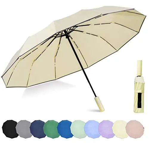 Windproof Compact Rain Umbrella for Travel 42/46 Inch Premium Fabric Auto Open Perfect for Purse and Backpack Portable Umbrella for Women and Men - BAODINI