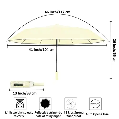 Windproof Compact Rain Umbrella for Travel 42/46 Inch Premium Fabric Auto Open Perfect for Purse and Backpack Portable Umbrella for Women and Men 