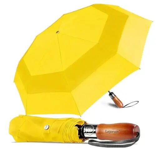 Windproof Golf Umbrella Large 54 Inch Folding Auto Open Close Wood Handle | Big Oversized Canopy Umbrella,Collapsible Portable for Travel,Wind Resistant,One-Touch Open,Wood Handle for Women & Men - Lejorain
