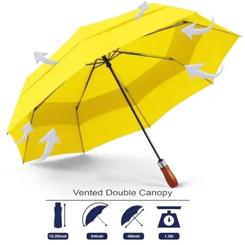 Windproof Golf Umbrella Large 54 Inch Folding Auto Open Close Wood Handle | Big Oversized Canopy Umbrella,Collapsible Portable for Travel,Wind Resistant,One-Touch Open,Wood Handle for Women & Men - Lejorain (1)