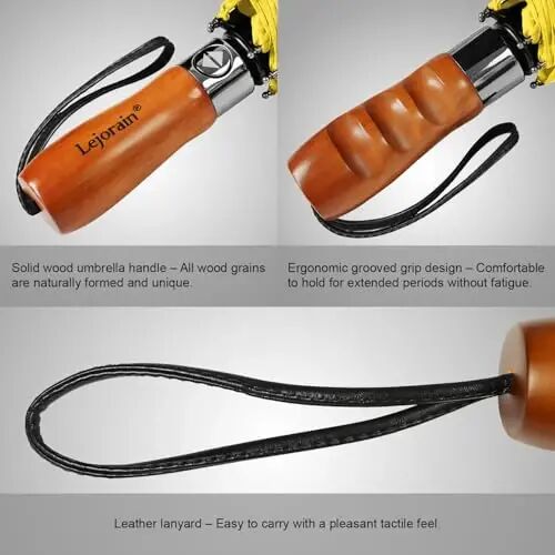 Windproof Golf Umbrella Large 54 Inch Folding Auto Open Close Wood Handle | Big Oversized Canopy Umbrella,Collapsible Portable for Travel,Wind Resistant,One-Touch Open,Wood Handle for Women & Men - 5