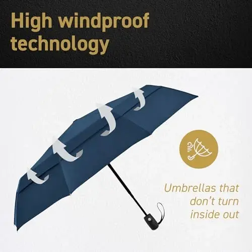 Windproof Travel Soyabonlari Yomğir Uchun - Engil, Kuchli, Ixcham va Bir Qollik Foydalanish Uchun Oson Avtomatik Ochish/Yopish Tugmasi bilan - Erkaklar va Ayollar Uchun Ikki Havalandırımlı Gümbez - 3