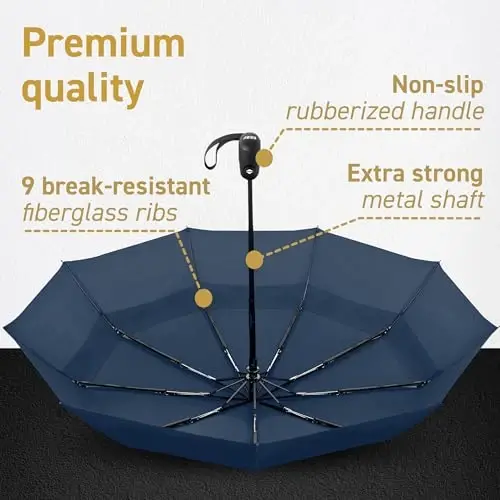 Windproof Travel Soyabonlari Yomğir Uchun - Engil, Kuchli, Ixcham va Bir Qollik Foydalanish Uchun Oson Avtomatik Ochish/Yopish Tugmasi bilan - Erkaklar va Ayollar Uchun Ikki Havalandırımlı Gümbez - 4