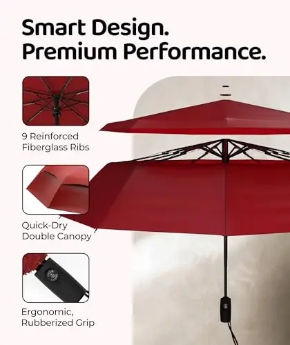 Windproof Travel Umbrella - Compact & Withstands Winds up to 100MPH, Strongest Premium Auto Folding Umbrella for Rain and Sun - Durable, Light & Portable for Women & Men, Fits Backpack & Cars - 3