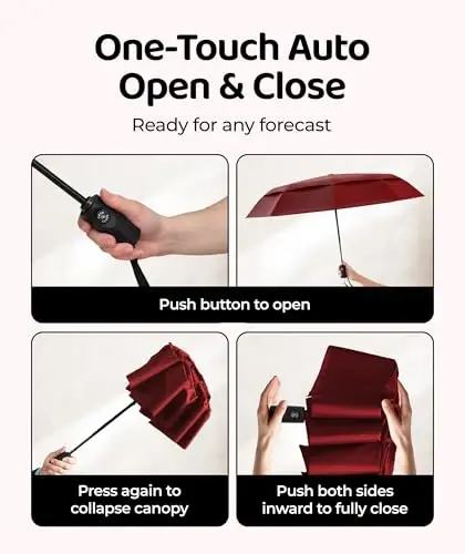 Windproof Travel Umbrella - Compact & Withstands Winds up to 100MPH, Strongest Premium Auto Folding Umbrella for Rain and Sun - Durable, Light & Portable for Women & Men, Fits Backpack & Cars - 4