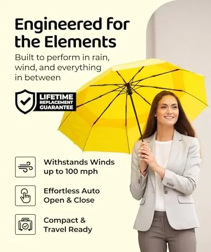 Windproof Travel Umbrella - Compact & Withstands Winds up to 100MPH, Strongest Premium Auto Folding Umbrella for Rain and Sun - Durable, Light & Portable for Women & Men, Fits Backpack & Cars - UPPER ECHELON PRODUCTS LLC (1)