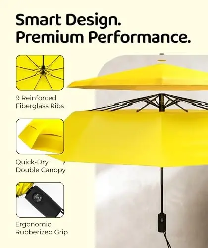 Windproof Travel Umbrella - Compact & Withstands Winds up to 100MPH, Strongest Premium Auto Folding Umbrella for Rain and Sun - Durable, Light & Portable for Women & Men, Fits Backpack & Cars - 3