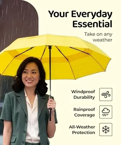 Windproof Travel Umbrella - Compact & Withstands Winds up to 100MPH, Strongest Premium Auto Folding Umbrella for Rain and Sun - Durable, Light & Portable for Women & Men, Fits Backpack & Cars - 6