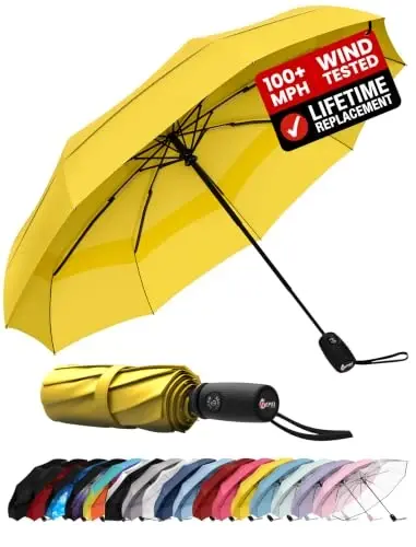 Windproof Travel Umbrella - Compact & Withstands Winds up to 100MPH, Strongest Premium Auto Folding Umbrella for Rain and Sun - Durable, Light & Portable for Women & Men, Fits Backpack & Cars - UPPER ECHELON PRODUCTS LLC