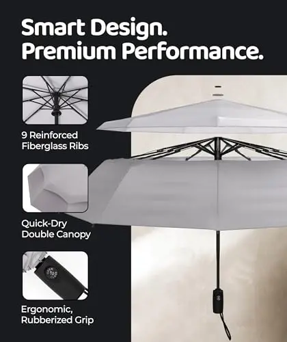 Windproof Travel Umbrella - Compact & Withstands Winds up to 100MPH, Strongest Premium Auto Folding Umbrella for Rain and Sun - Durable, Light & Portable for Women & Men, Fits Backpack & Cars - 3
