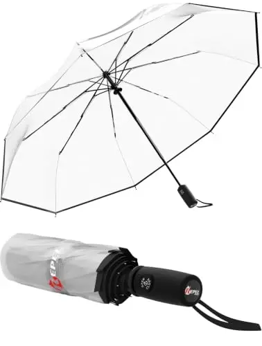 Windproof Travel Umbrella - Compact & Withstands Winds up to 100MPH, Strongest Premium Auto Folding Umbrella for Rain and Sun - Durable, Light & Portable for Women & Men, Fits Backpack & Cars - 1