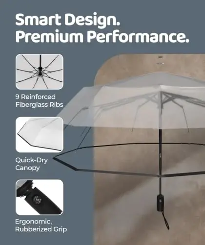 Windproof Travel Umbrella - Compact & Withstands Winds up to 100MPH, Strongest Premium Auto Folding Umbrella for Rain and Sun - Durable, Light & Portable for Women & Men, Fits Backpack & Cars - 3