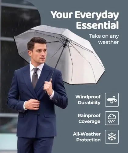 Windproof Travel Umbrella - Compact & Withstands Winds up to 100MPH, Strongest Premium Auto Folding Umbrella for Rain and Sun - Durable, Light & Portable for Women & Men, Fits Backpack & Cars - 6