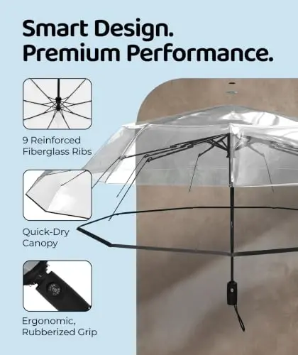 Windproof Travel Umbrella - Compact & Withstands Winds up to 100MPH, Strongest Premium Auto Folding Umbrella for Rain and Sun - Durable, Light & Portable for Women & Men, Fits Backpack & Cars - 3