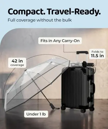 Windproof Travel Umbrella - Compact & Withstands Winds up to 100MPH, Strongest Premium Auto Folding Umbrella for Rain and Sun - Durable, Light & Portable for Women & Men, Fits Backpack & Cars - 5