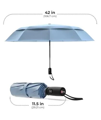 Windproof Travel Umbrella - Compact & Withstands Winds up to 100MPH, Strongest Premium Auto Folding Umbrella for Rain and Sun - Durable, Light & Portable for Women & Men, Fits Backpack & Cars - UPPER ECHELON PRODUCTS (1)