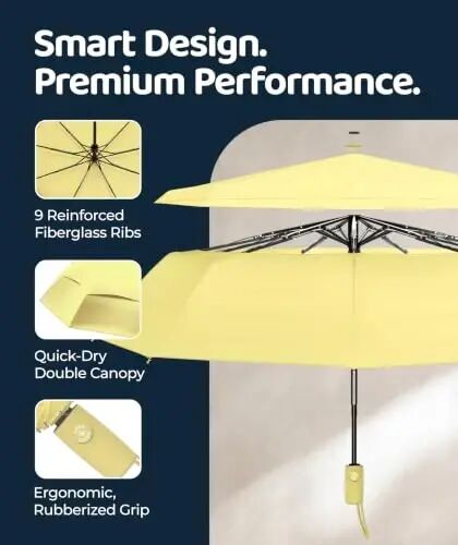 Windproof Travel Umbrella - Compact & Withstands Winds up to 100MPH, Strongest Premium Auto Folding Umbrella for Rain and Sun - Durable, Light & Portable for Women & Men, Fits Backpack & Cars - 3