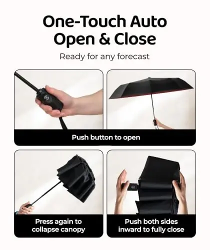Windproof Travel Umbrella - Compact & Withstands Winds up to 100MPH, Strongest Premium Auto Folding Umbrella for Rain and Sun - Durable, Light & Portable for Women & Men, Fits Backpack & Cars - 4