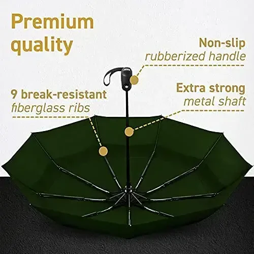 Windproof Travel Umbrellas for Rain - Lightweight, Strong, Compact with & Easy Auto Open/Close Button for Single Hand Use - Double Vented Canopy for Men & Women - 4