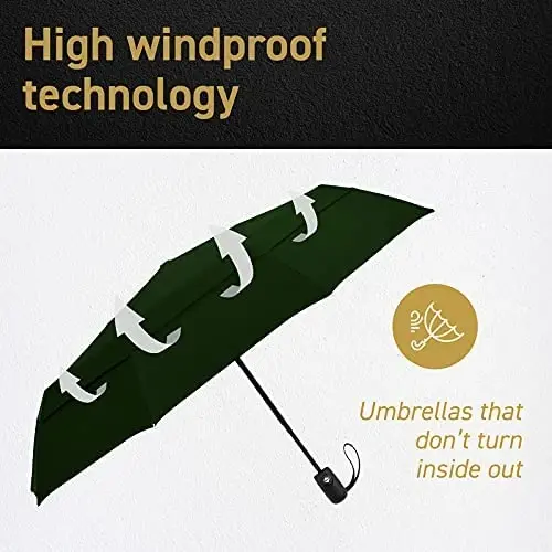 Windproof Travel Umbrellas for Rain - Lightweight, Strong, Compact with & Easy Auto Open/Close Button for Single Hand Use - Double Vented Canopy for Men & Women - 3