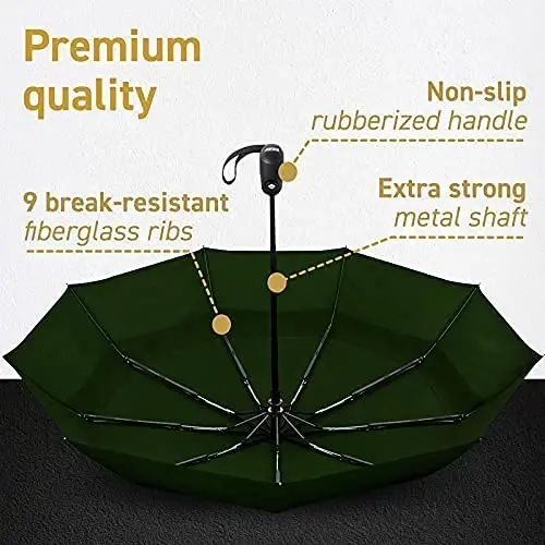 Windproof Travel Umbrellas for Rain - Lightweight, Strong, Compact with & Easy Auto Open/Close Button for Single Hand Use - Double Vented Canopy for Men & Women - 4