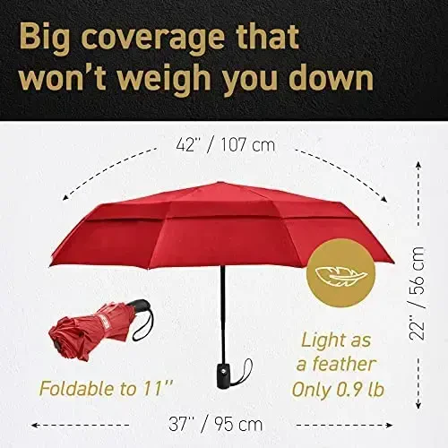 Windproof Travel Umbrellas for Rain - Lightweight, Strong, Compact with & Easy Auto Open/Close Button for Single Hand Use - Double Vented Canopy for Men & Women - MODAZONE (1)