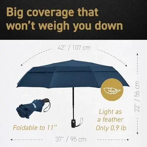 Windproof Travel Umbrellas for Rain - Lightweight, Strong, Compact with & Easy Auto Open/Close Button for Single Hand Use - Double Vented Canopy for Men & Women - 2