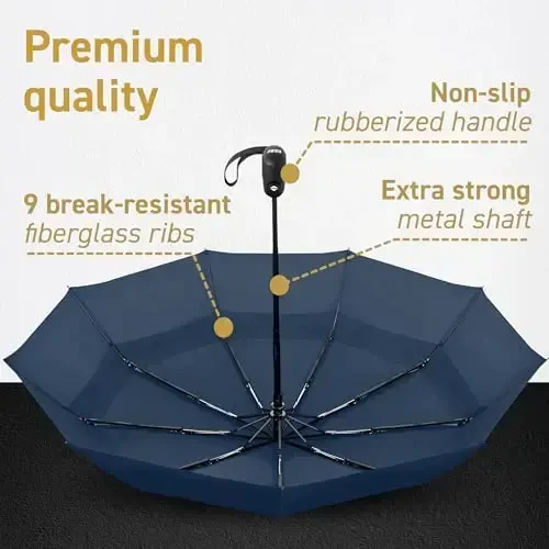 Windproof Travel Umbrellas for Rain - Lightweight, Strong, Compact with & Easy Auto Open/Close Button for Single Hand Use - Double Vented Canopy for Men & Women - 4
