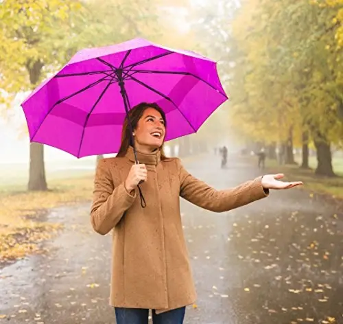 Windproof Travel Umbrellas for Rain - Lightweight, Strong, Compact with & Easy Auto Open/Close Button for Single Hand Use - Double Vented Canopy for Men & Women - 5