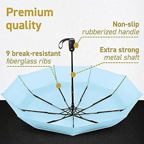Windproof Travel Umbrellas for Rain - Lightweight, Strong, Compact with & Easy Auto Open/Close Button for Single Hand Use - Double Vented Canopy for Men & Women - 5