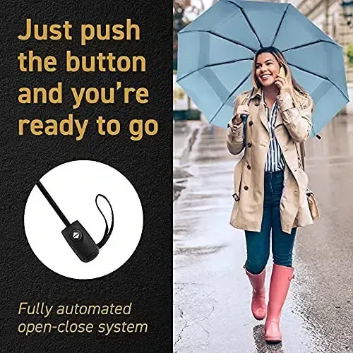 Windproof Travel Umbrellas for Rain - Lightweight, Strong, Compact with & Easy Auto Open/Close Button for Single Hand Use - Double Vented Canopy for Men & Women - 6