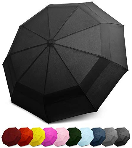 Windproof Travel Umbrellas for Rain - Lightweight, Strong, Compact with & Easy Auto Open/Close Button for Single Hand Use - Double Vented Canopy for Men & Women - 1