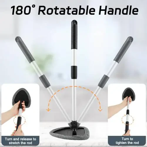 Windshield Cleaner Tool, Car Window Cleaner Tool with 4 Pcs Reusable Microfiber Pads, Extendable Handle Inside Windshield Window Cleaning Tool for Auto Glass Home(2 Pack, Gray) - 5