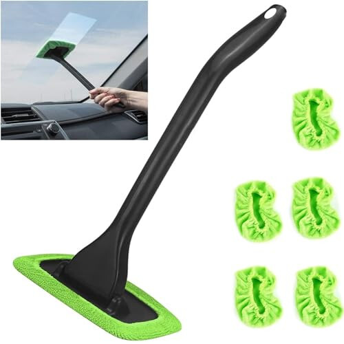 Windshield Cleaning Tool Windshield Cleaning Wand Auto Window Cleaner, 5 Pieces Reusable Cloth Pads for Car Interior, Dirty Car Washing Brushes (green) - 1