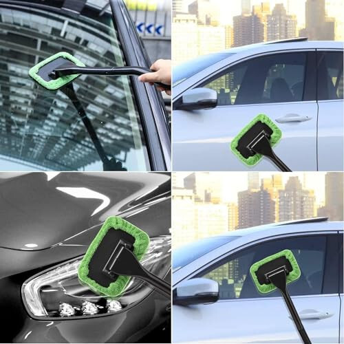 Windshield Cleaning Tool Windshield Cleaning Wand Auto Window Cleaner, 5 Pieces Reusable Cloth Pads for Car Interior, Dirty Car Washing Brushes (green) - 5